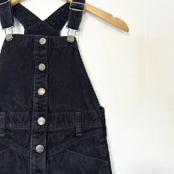 GAP Black Corduroy Button Up Corduroy Overalls Dress Kids Girls XS - Picture 2 of 4